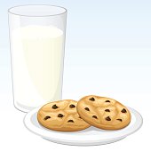 Vector illustration of cookies and milk, against a blue gradient background. Cookies, milk, and background are each on their own layer, each easily separated from the others in a program like Illustrator, etc. ALSO, included are .jpg and .png images both with AND without the background (the .png with a transparent background). Illustration uses linear gradients and transparencies. Both .ai and AI10-compatible .eps formats are included, along with high-res .jpg's and high-res .png's.