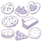 Set of cookies and biscuits doodles, hand drawn vector illustration