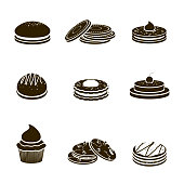 Sweet sugar tasty food cookies black decorative icons set with different decoration isolated vector illustration