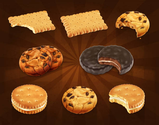 ilustraciones, imágenes clip art, dibujos animados e iconos de stock de vector conjunto de las cookies - crumble
