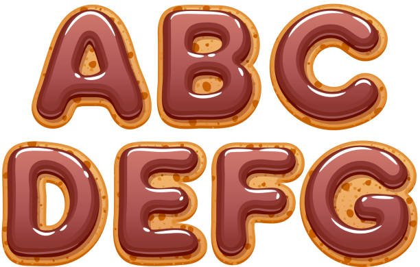 stockillustraties, clipart, cartoons en iconen met cookies met chocolade glazuur abc letters set. - chocoladeletter
