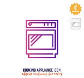 Cooking appliance vector icon illustration for logo, emblem or symbol use. Part of continuous one line minimalistic drawing series. Design elements with editable gradient stroke.
