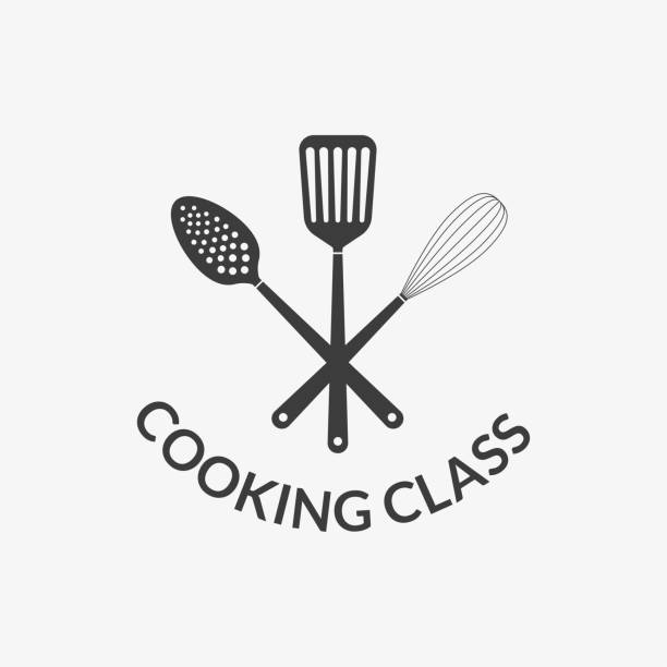Cooking class logo. Kitchen tools or utensils icon. Spatula, Whisk and Skimmer. Vector illustration. Cooking class logo. Kitchen tools or utensils icon. Spatula, Whisk and Skimmer. Vector illustration. cooking class stock illustrations
