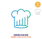 Cooking club vector icon illustration for logo, emblem or symbol use. Part of continuous one line minimalistic drawing series. Design elements with editable gradient stroke.