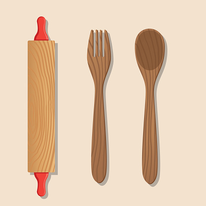 Cooking Elements - Rolling Pin and Wooden Spoon and Fork