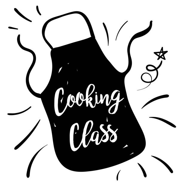 Cooking Label With Text Cute Doodled Cooking badge or Label With Text chef apron stock illustrations