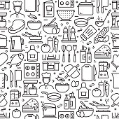 Cooking Related Seamless Pattern and Background with Line Icons
