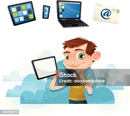 istock Cool dude with tablet - In the cloud! 148788173