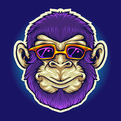 Cool Monkey Head Sunglasses Vector illustrations for your work Logo, mascot merchandise t-shirt, stickers and Label designs, poster, greeting cards advertising business company or brands.