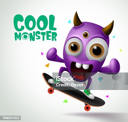 istock Cool monster skater character vector design. Skater cool monster character creature playing. 1168341322