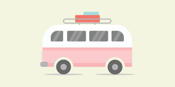 Cool tour minibus Bus, Truck, Van - Vehicle, Delivering, Delivery Van mini van stock illustrations