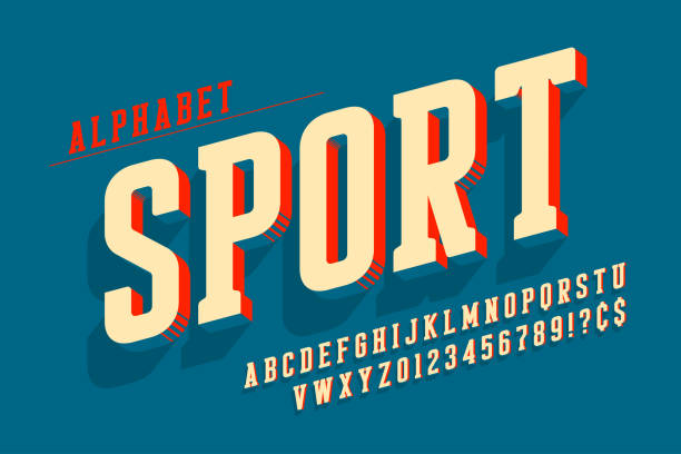 알파벳, 서체, 글꼴의 멋진 벡터 3d 디자인 - sport stock illustrations