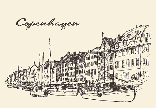 Copenhagen Denmark Illustration Hand Drawn Stock Illustration ...