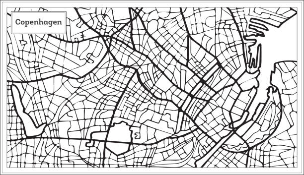 哥本哈根地圖以黑白相間的顏色。 - copenhagen 幅插畫檔、美工圖案、卡通及圖標
