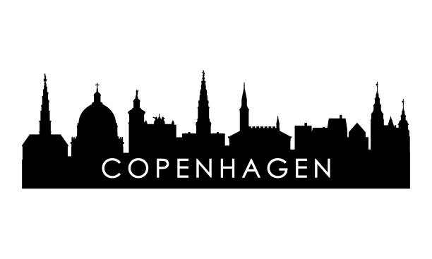 코펜하겐 스카이 라인 실루엣. 흰색 배경에 고립 된 블랙 코펜하겐 도시 디자인. - copenhagen stock illustrations