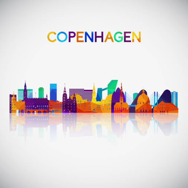 哥本哈根天際線剪影在五顏六色的幾何風格。設計符號。向量插圖。 - copenhagen 幅插畫檔、美工圖案、卡通及圖標