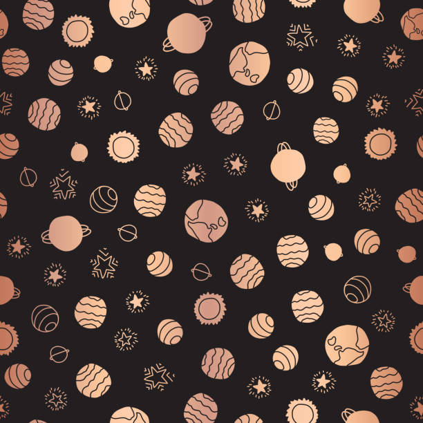 ilustrações de stock, clip art, desenhos animados e ícones de copper foil space planets seamless vector pattern - neptun planet