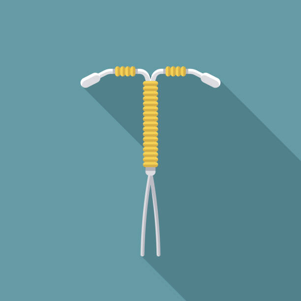 Copper IUD Contraceptive Icon A flat design contraceptive icon with long side shadow. File is built in the CMYK color space for optimal printing. Color swatches are global so it’s easy to change colors across the document. iud stock illustrations
