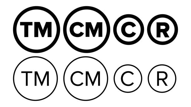 Copyright And Registered Trademark Icon Set Vector Copyright And Registered Trademark Icon Set Vector. Collection Of Template Symbol Smartmark And Trademark Right And License. Intellectual Property Sign Protection Flat Design Illustration invention stock illustrations