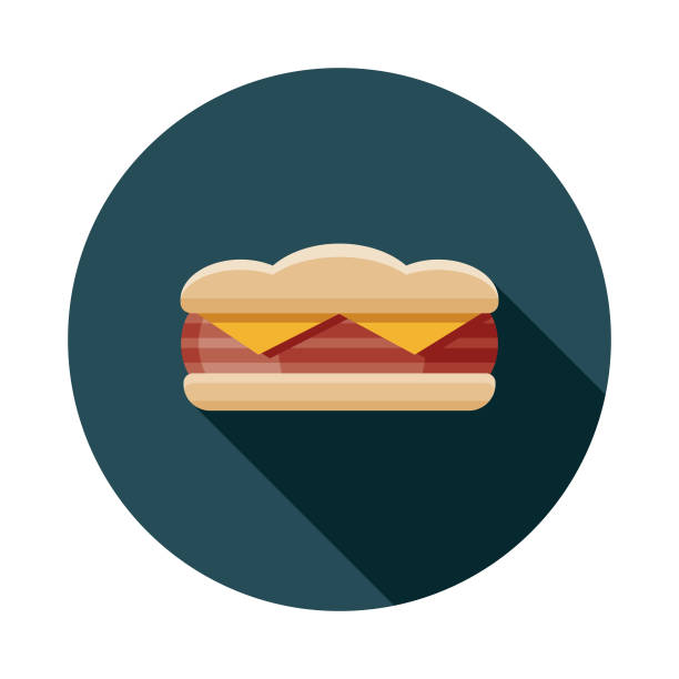 Corned Beef Sandwich Icon A flat design icon with a long shadow. File is built in the CMYK color space for optimal printing. Color swatches are global so it’s easy to change colors across the document. corned beef stock illustrations