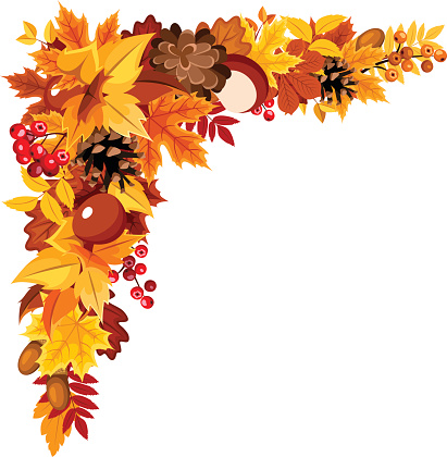 Corner background with colorful autumn leaves. Vector illustration.