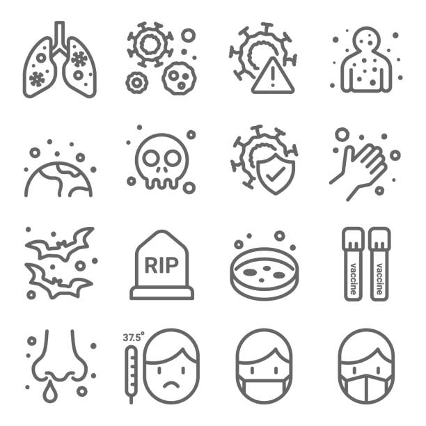 ilustrações de stock, clip art, desenhos animados e ícones de corona virus icons set vector illustration. contains such icon as pneumonia, vaccine, mask, fever and more. expanded stroke - covid cemiterio