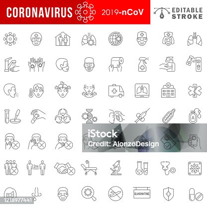 istock Coronavirus 2019-nCoV disease symptoms and prevention icon set. 1218977441