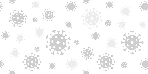 Coronavirus background. Vector seamless pattern with covid-19 virus sign. Light gray long backdrop for banners