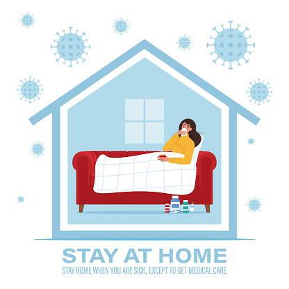 Coronavirus concept. Stay at home during the coronavirus epidemic. Stay home when you are sick. Vector illustration in flat style