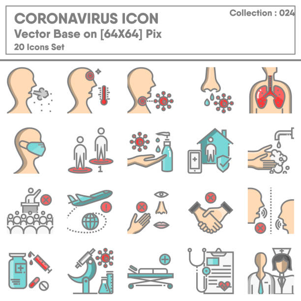 коронавирус covid 19 кризисная инфекция икона установить, медицинское здравоохранение инфографика и иконы символ дизайн для медицины корона � - at home covid test stock illustrations