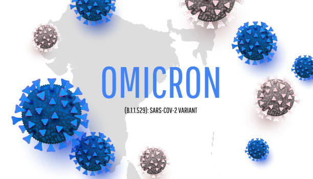 Coronavirus covid-19 cell, B.1.1.529 omicron L452R.COVID 19 Delta plus variant Omicron virus, new COVID-19 variant poster, panoramic banner with coronavirus germs omicron stock illustrations