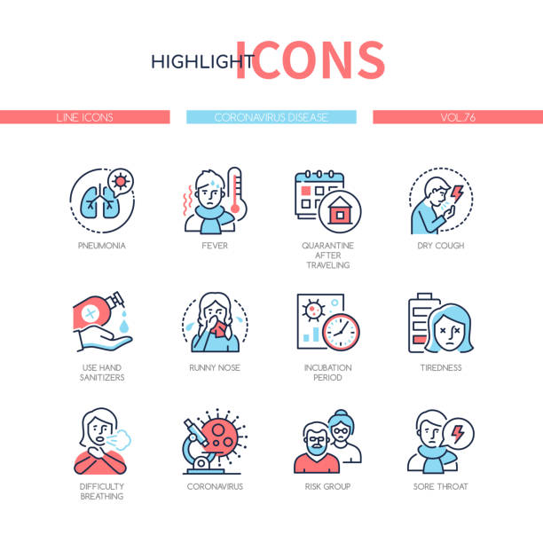 stockillustraties, clipart, cartoons en iconen met coronavirus ziekte - kleurrijke lijn design stijl iconen - symptoom