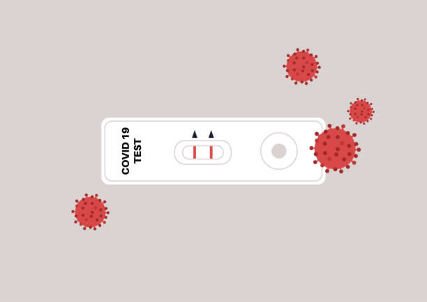 eine coronavirus-express-pcr-test-kunststoff-weißkassette mit roten streifen-indikatoren des virusvorhandenseins - corona test stock-grafiken, -clipart, -cartoons und -symbole