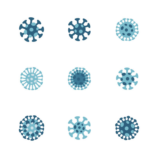 코로나바이러스 아이콘 세트. 흰색 배경의 모든 웹 디자인에 대한 플랫 벡터 그림 - 바이러스 stock illustrations