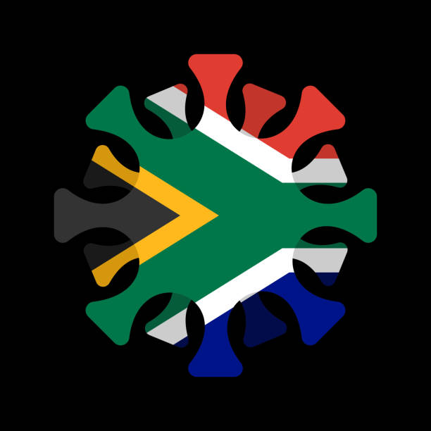 南非的冠狀病毒。微生物covid-2019在南非國旗。世界流行病。大 流行性。處於鎖定狀態的國家 - south africa covid 幅插畫檔、美工圖案、卡通及圖標