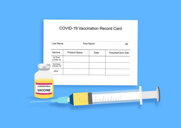 Coronavirus or covid-19 vaccine and vaccination card. vector art illustration
