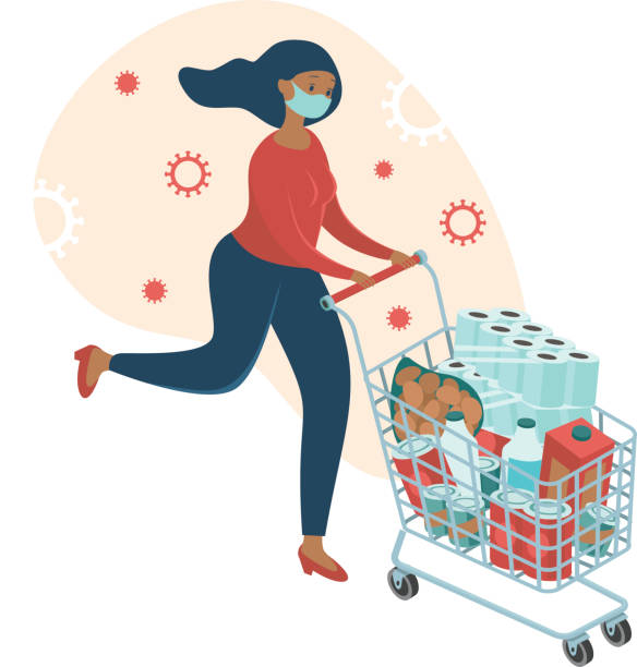 illustrazioni stock, clip art, cartoni animati e icone di tendenza di concetto di coronavirus panic shopping covid-19 - supermercato