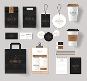 corporate branding identity mock up template for coffee shop and restaurant. with card, menu, packaging, vector