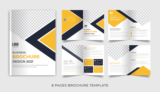 Corporate business marketing, real estate, medical, travel square vertical 4, 6, 8 pages bi fold tri fold brochure template design