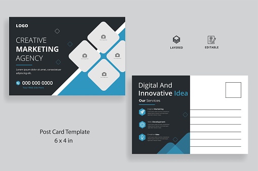 Corporate business postcard template with creative layout vector design