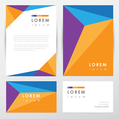 Corporate identity stationery set in multicolored low polygon style