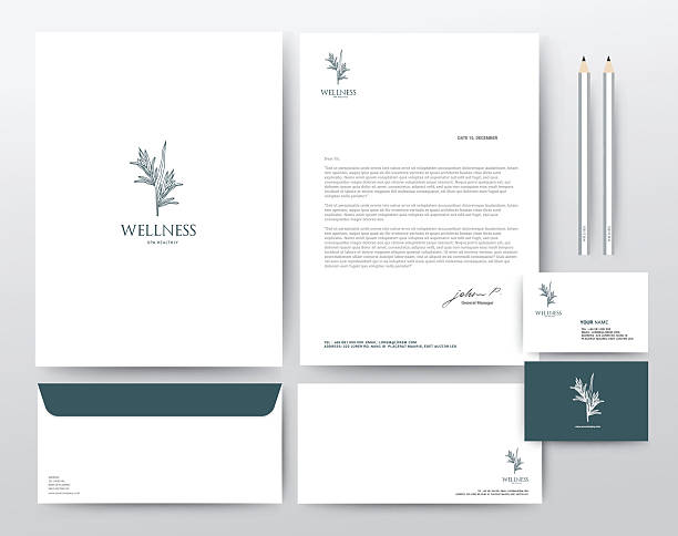 Corporate Identity Template, Modern Vector illustration Layout Template elements, Presentation flat vector illustration design, brochure poster flyer leaflet Spa Healthy business cards and stationery stock illustrations