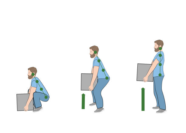 Correct posture to lift a heavy object safely. Illustration of health care. vector illustration Correct posture to lift a heavy object safely. Illustration of health care. vector illustration picking up stock illustrations