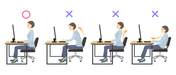 Correct posture when using a computer Comparison illustration Correct posture when using a computer Comparison illustration pelvic floor stock illustrations