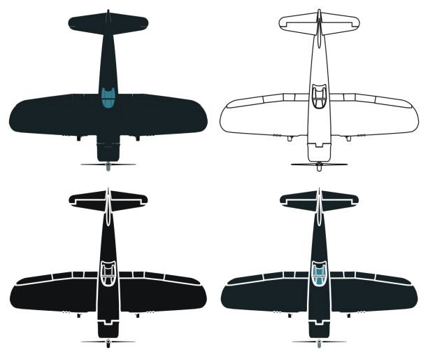 F4U Corsair airplane, Top view F4U Corsair airplane, Top view ww2 american fighter planes stock illustrations