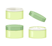 Cosmetic Cream Jar set. Vector illustration. Cartoon flat style.