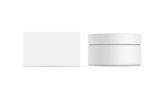 Cosmetic jar with packaging box mockup isolated