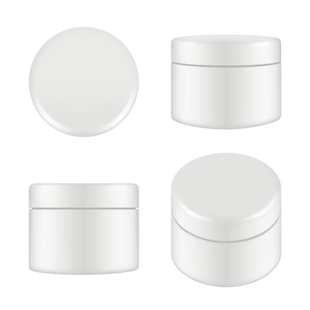 ilustrações de stock, clip art, desenhos animados e ícones de cosmetic package. rounded cleaning cream plastic tube box container top and side view vector mockup isolated - contentores