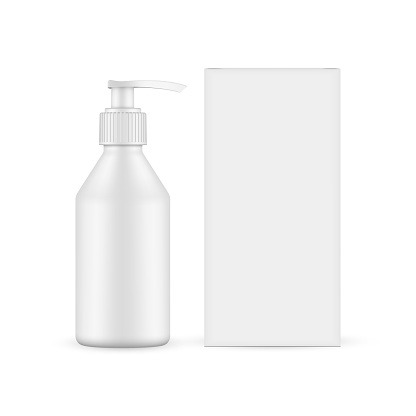 Cosmetic Pump Bottle Mockup and Packaging Box Front View
