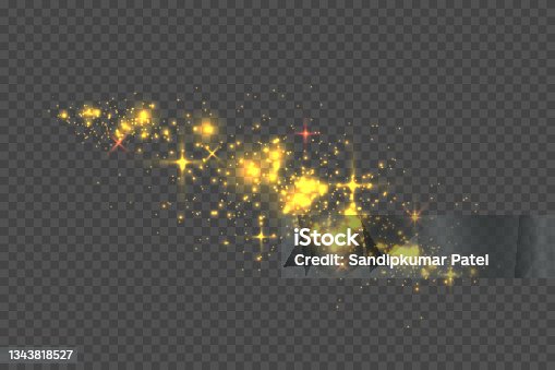 istock Cosmic glittering wave. Gold glittering stars dust trail sparkling particles on transparent background. 1343818527